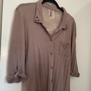 Lace Back Studded Button Up